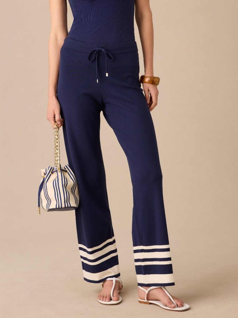 J McLaughlin Amara Pants in Stripe - Winter Navy/Cream NEW